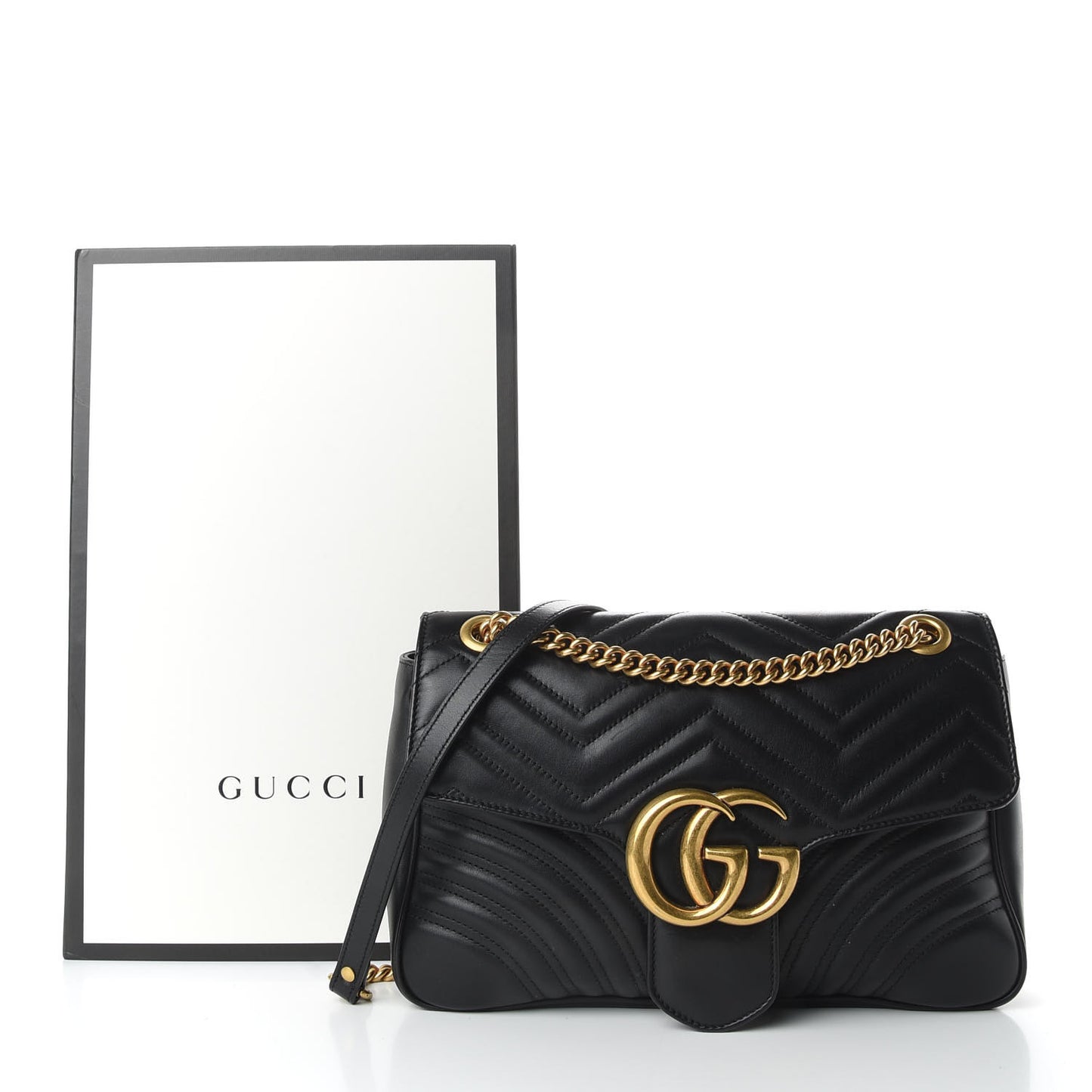 Calfskin Matelasse Medium GG Marmont Shoulder Bag Black
