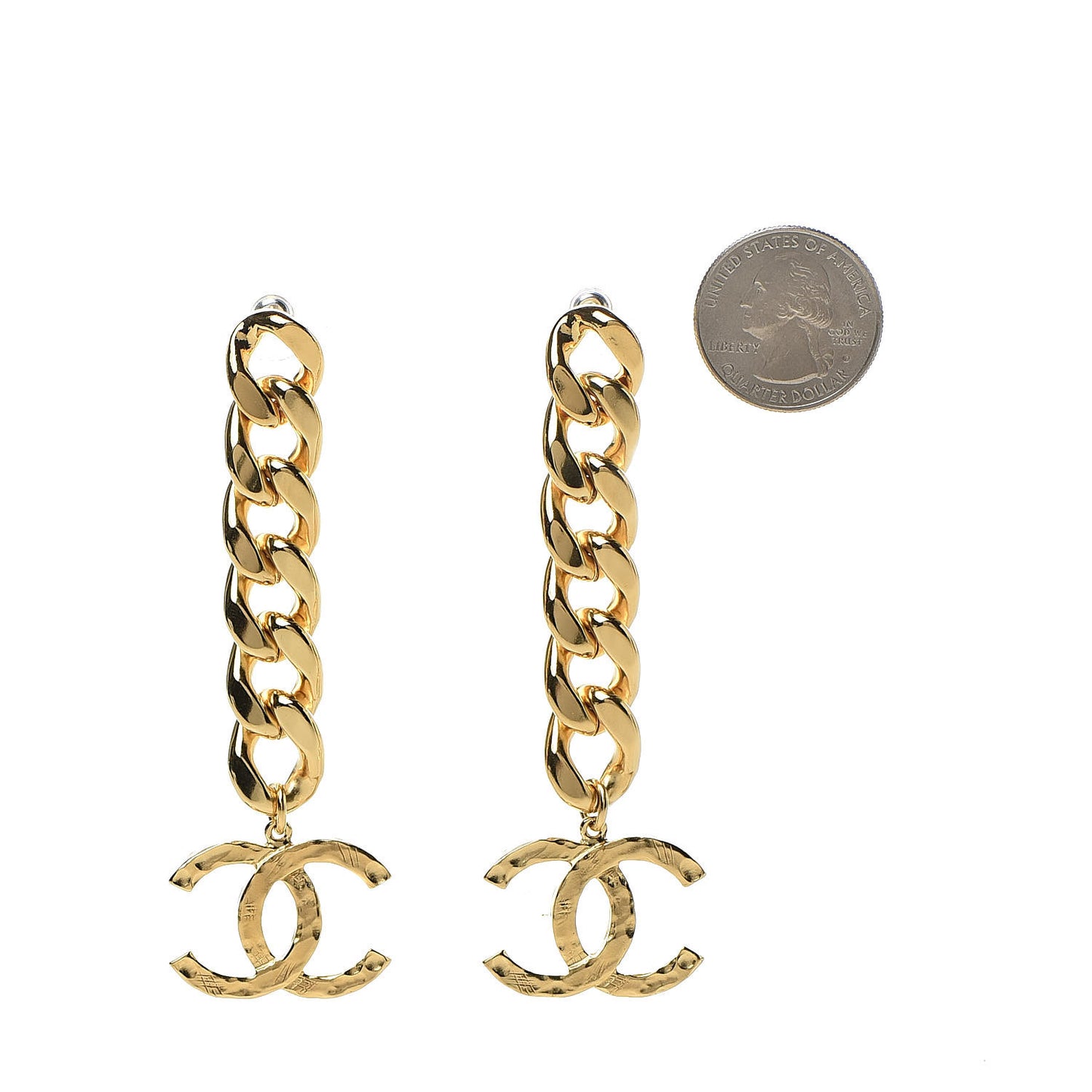 Metal CC Pick Drop Earrings Gold