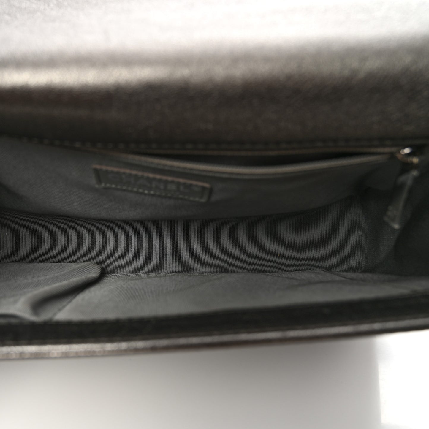 Metallic Lambskin Perforated New Medium Boy Flap Dark Silver