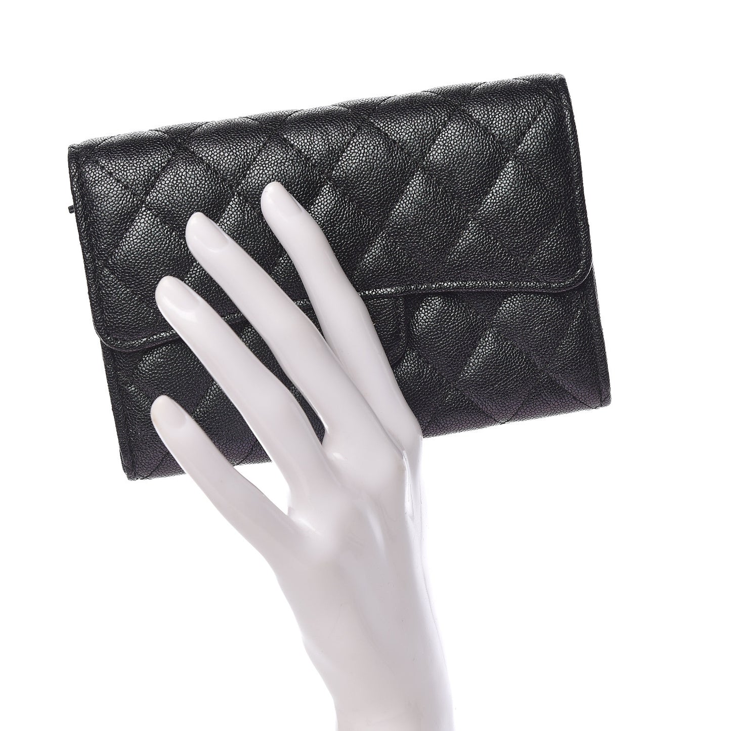 Iridescent Caviar Quilted Medium Flap Wallet Black