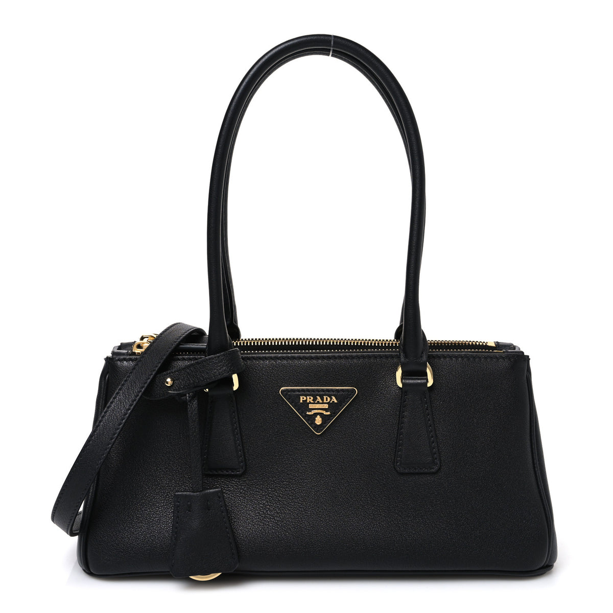 Prada Soft Grain Medium East West Galleria Double Zip Bag Black 1 of 9
