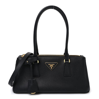 Prada Soft Grain Medium East West Galleria Double Zip Bag Black 1 of 9