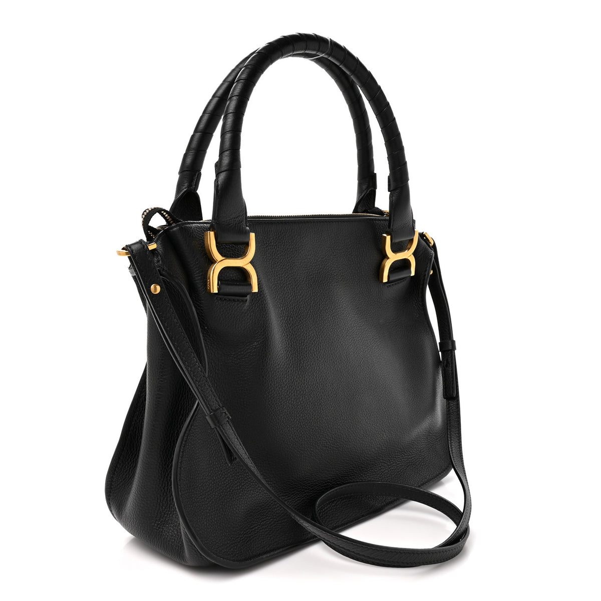 Calfskin Braided Medium Marcie Double Carry Black
