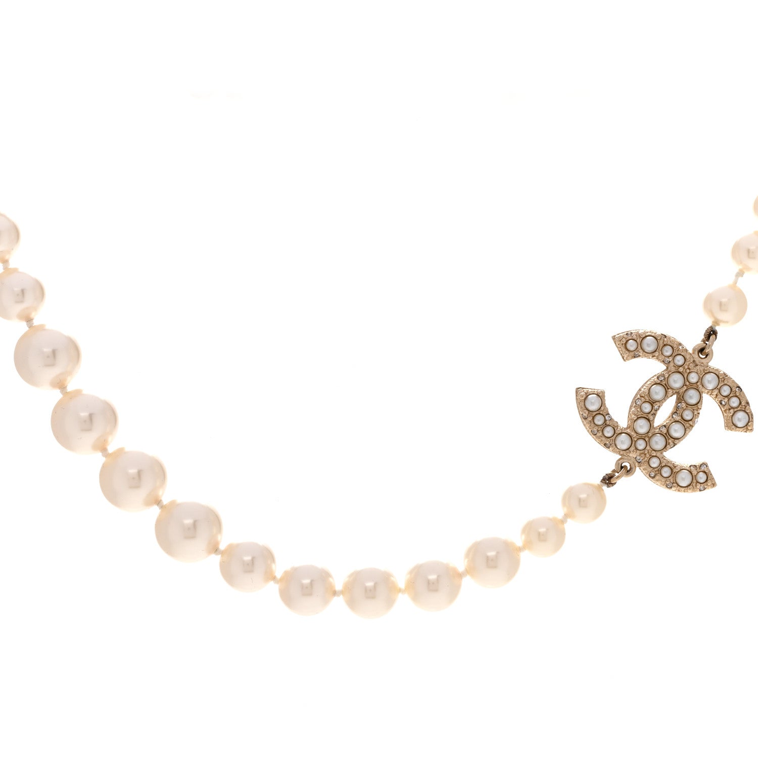Chanel Pearl Crystal CC Short Necklace Gold 1 of 7