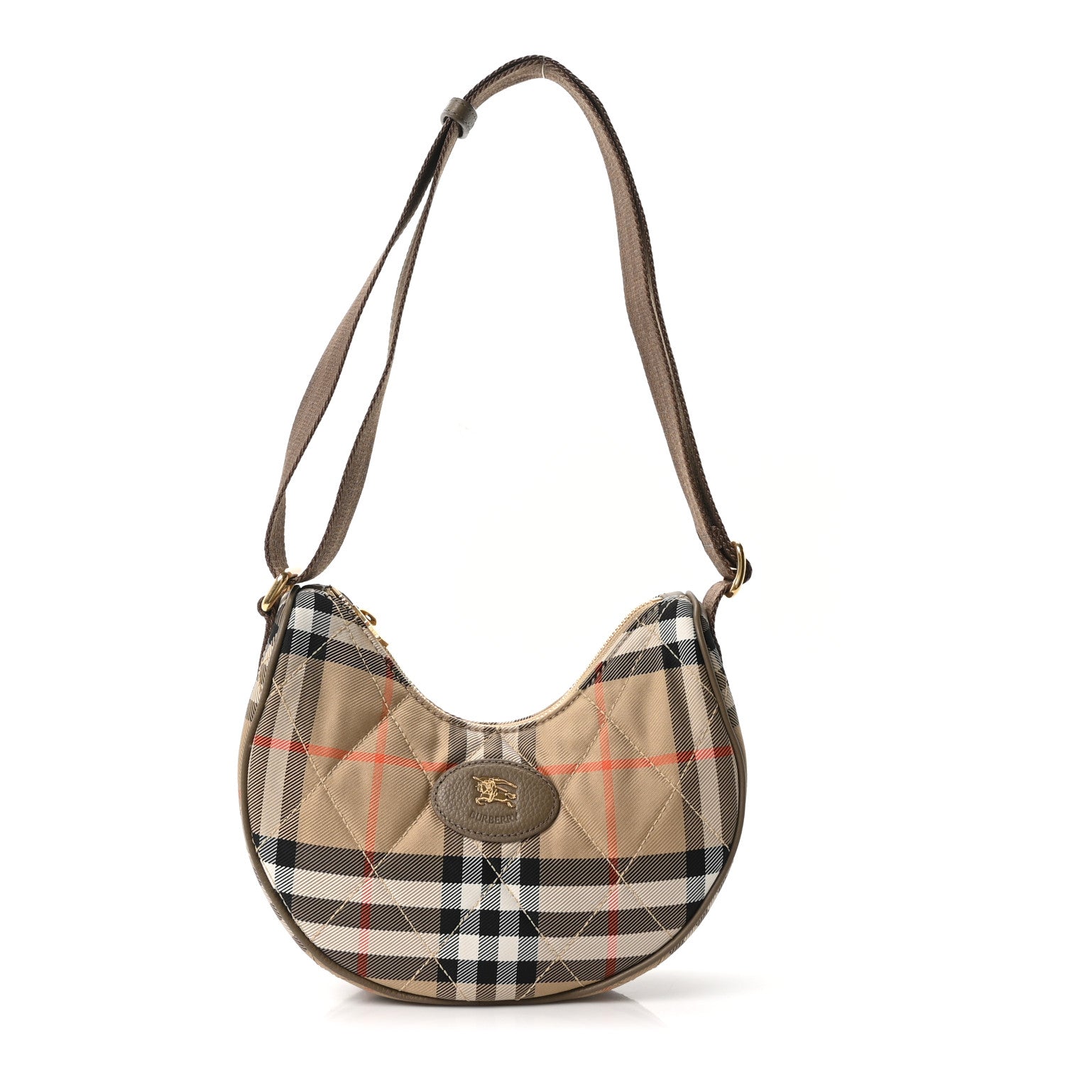 Burberry Nylon Check Horseshoe Crossbody Bag Sand Beige 1 of 9