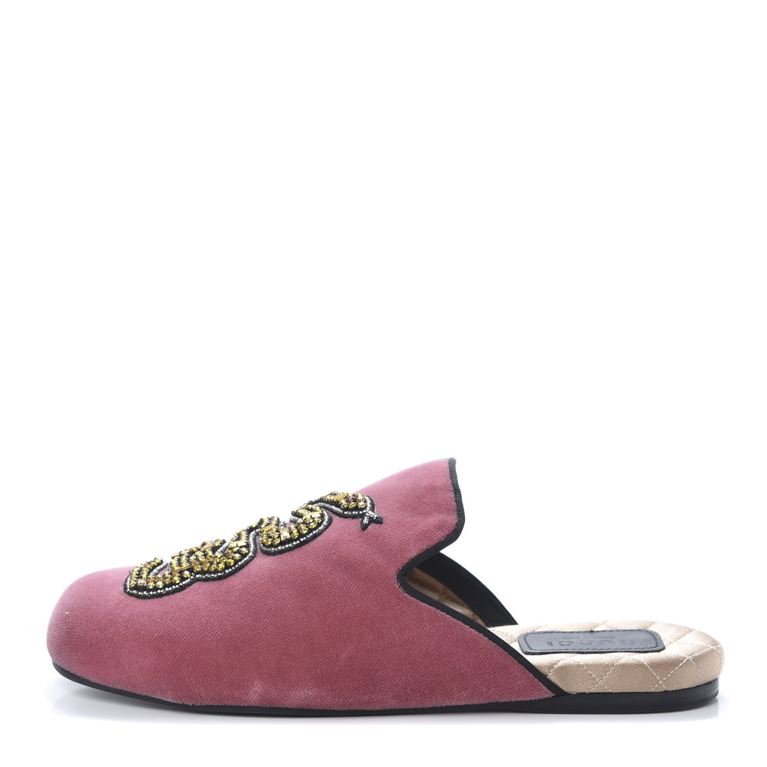 Gucci Velvet Crystal Snake Embroidered Womens Slippers 35 Tibet Red Black 1 of 9