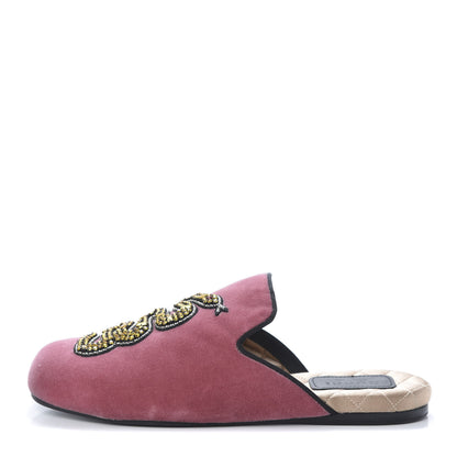 Gucci Velvet Crystal Snake Embroidered Womens Slippers 35 Tibet Red Black 1 of 9
