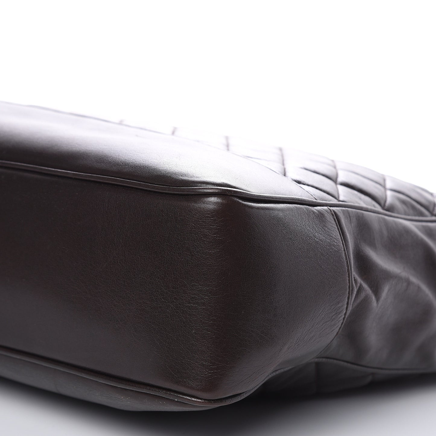 Lambskin Quilted Shopping Tote Dark Brown