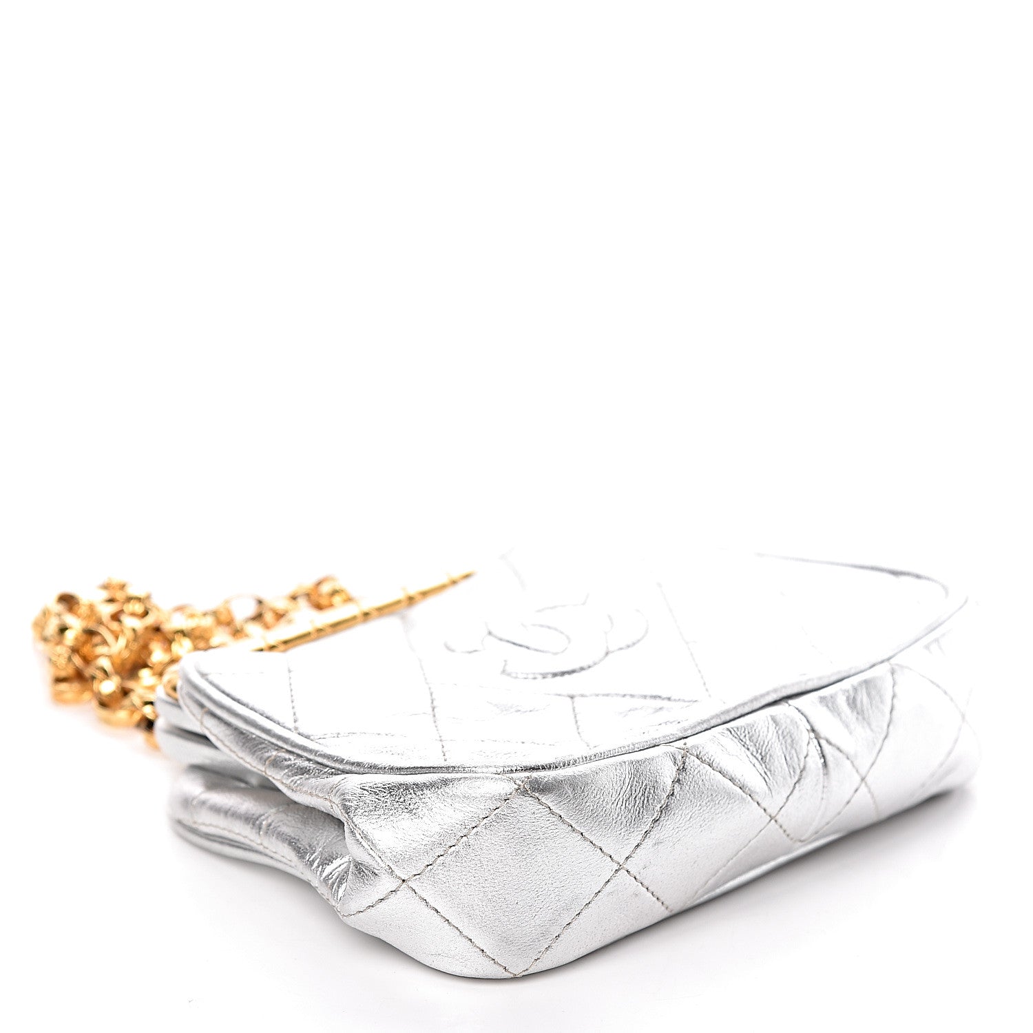 Chanel Metallic Lambskin Quilted CC Kiss Lock Evening Clutch Silver 4 of 11