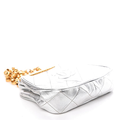 Chanel Metallic Lambskin Quilted CC Kiss Lock Evening Clutch Silver 4 of 11
