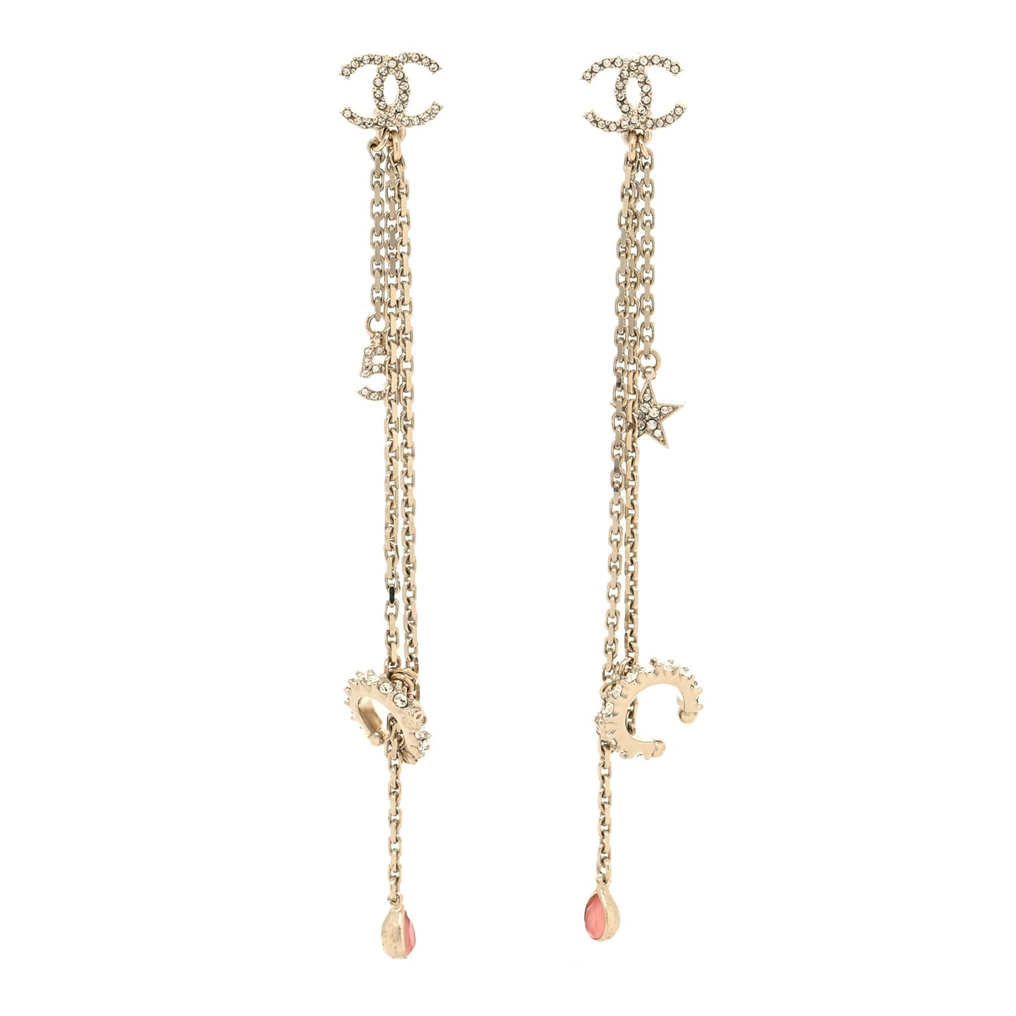 Crystal Star 5 Drop CC Earrings Gold