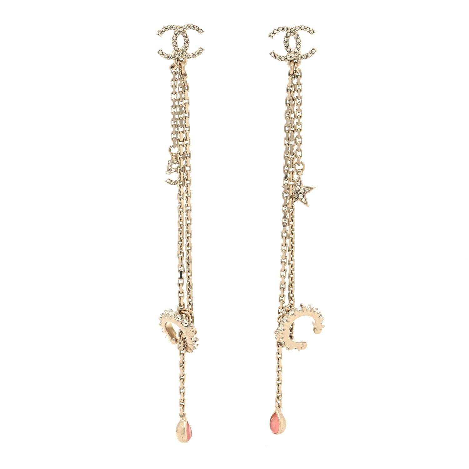 Chanel Crystal Star 5 Drop CC Earrings Gold 1 of 4