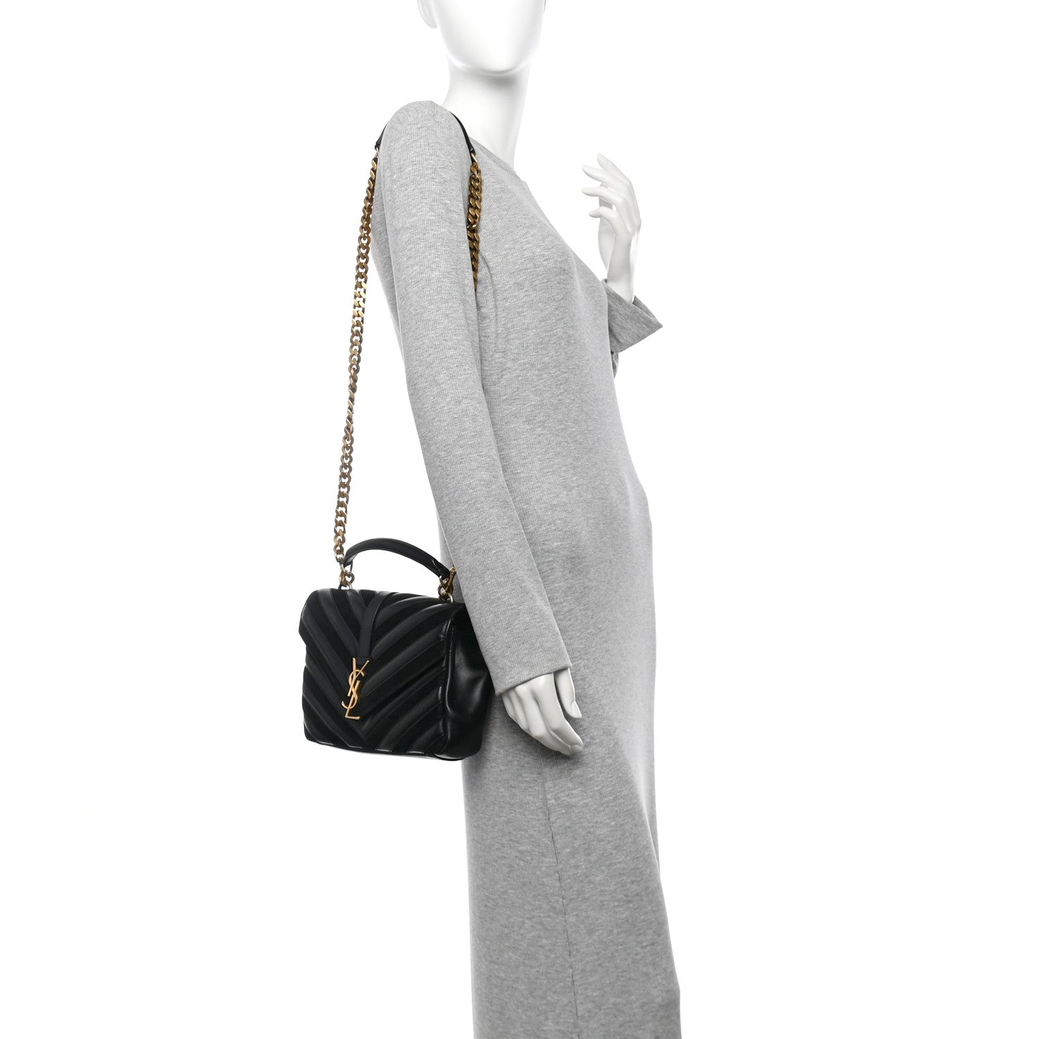 Saint Laurent Calfskin Suede Matelasse Chevron Monogram Medium College Bag Black 2 of 10