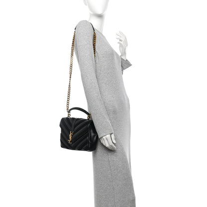 Saint Laurent Calfskin Suede Matelasse Chevron Monogram Medium College Bag Black 2 of 10