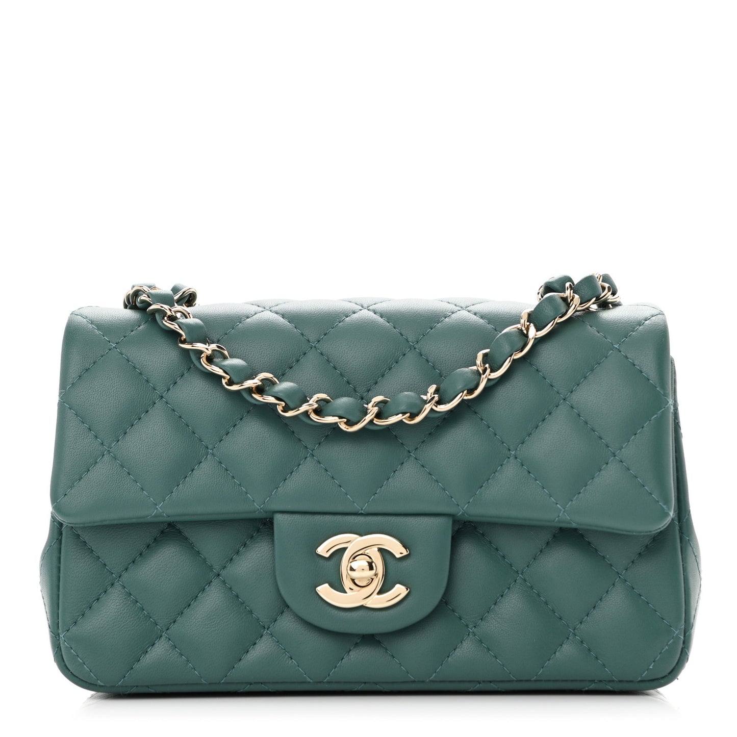 Lambskin Quilted Mini Rectangular Flap Green