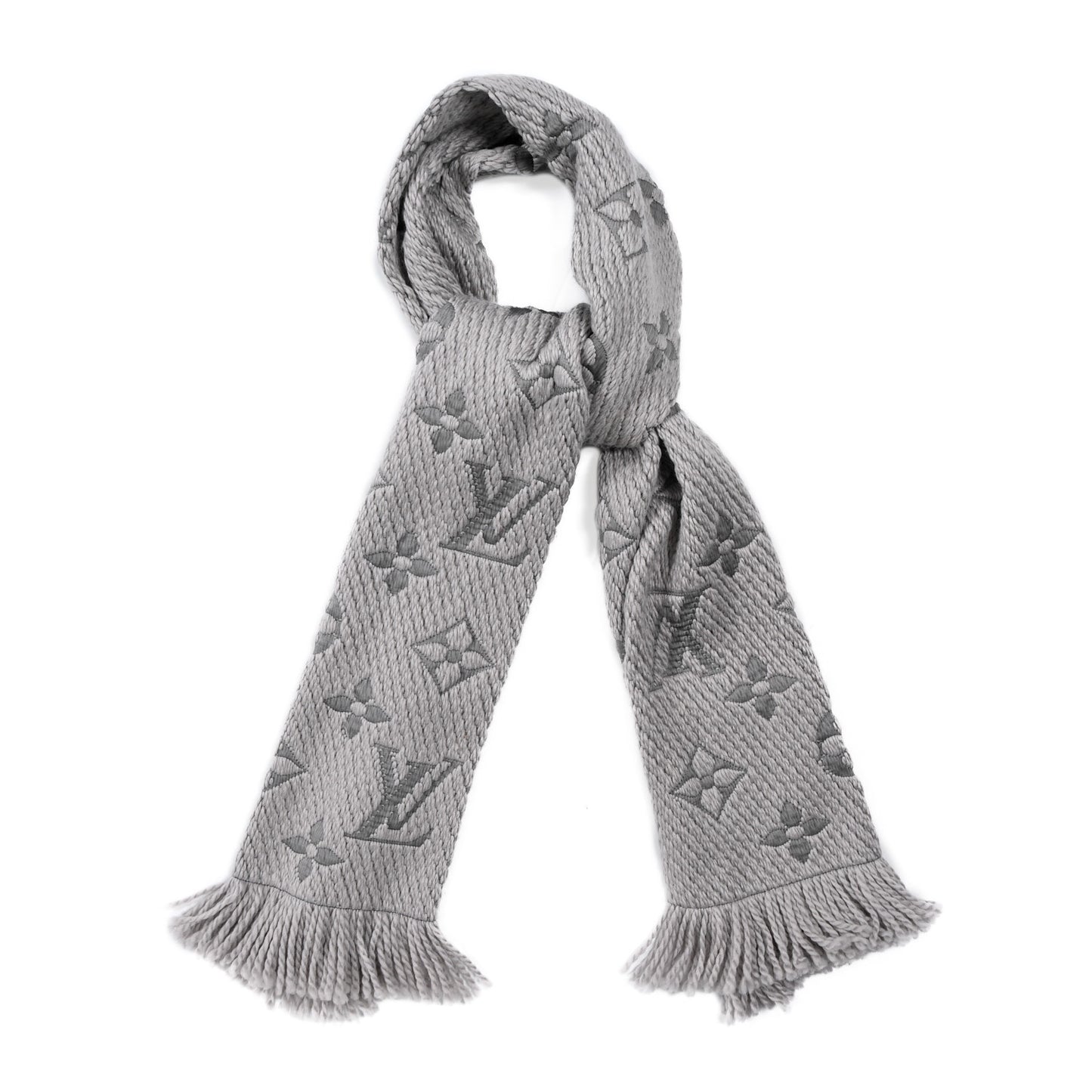 Wool Silk Logomania Scarf Pearl Grey