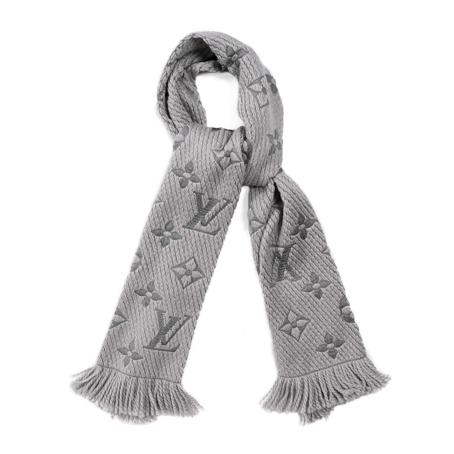 Louis Vuitton Wool Silk Logomania Scarf Pearl Grey 1 of 3