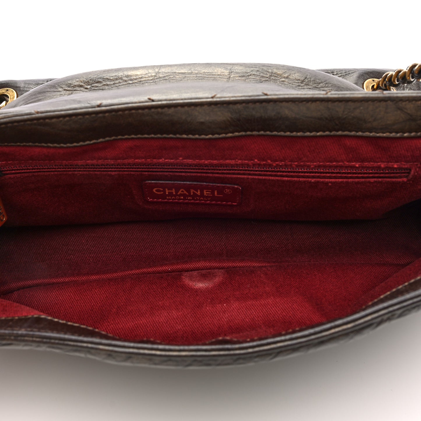 Metallic Aged Calfskin Quilted Medium Pondichery Flap Bronze