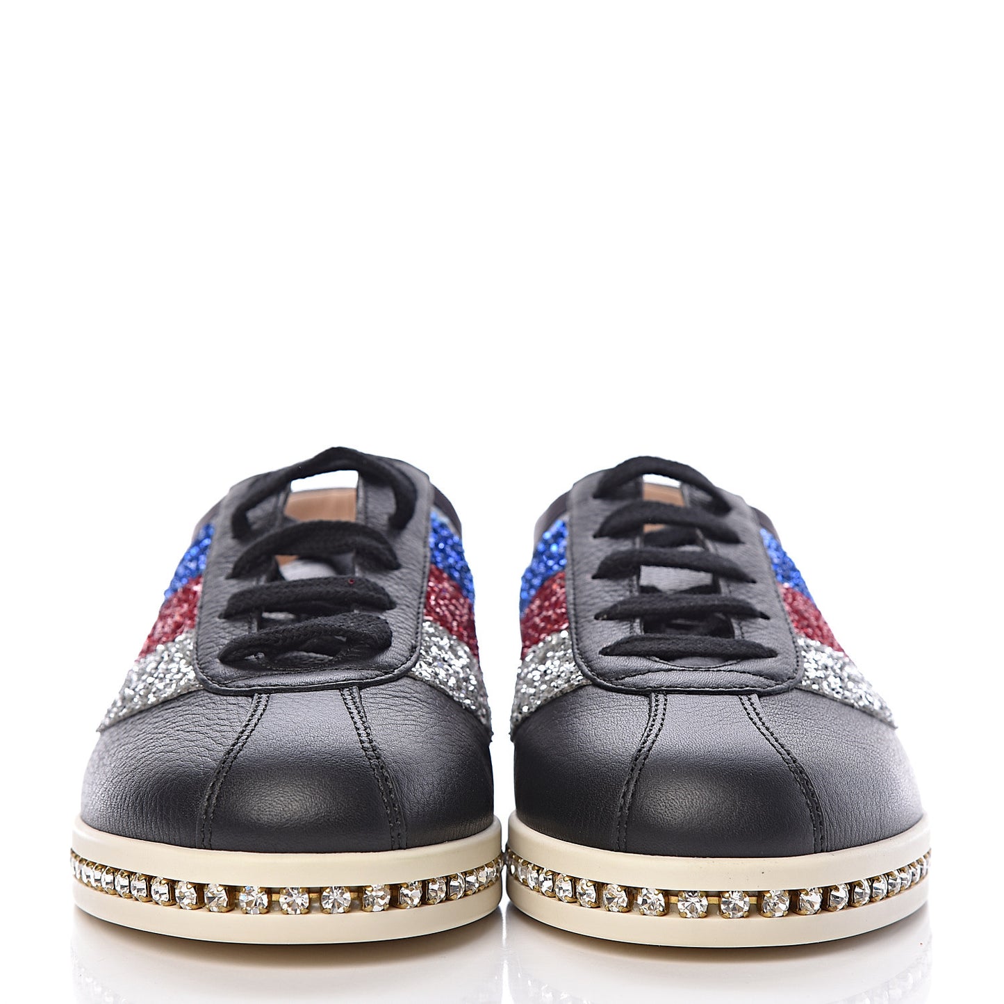 Calfskin Glitter Crystal Womens Sylvie Web Falacer Sneakers 36 Black