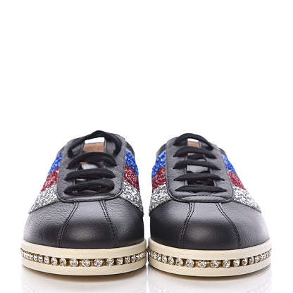 Gucci Calfskin Glitter Crystal Womens Sylvie Web Falacer Sneakers 36 Black 2 of 10