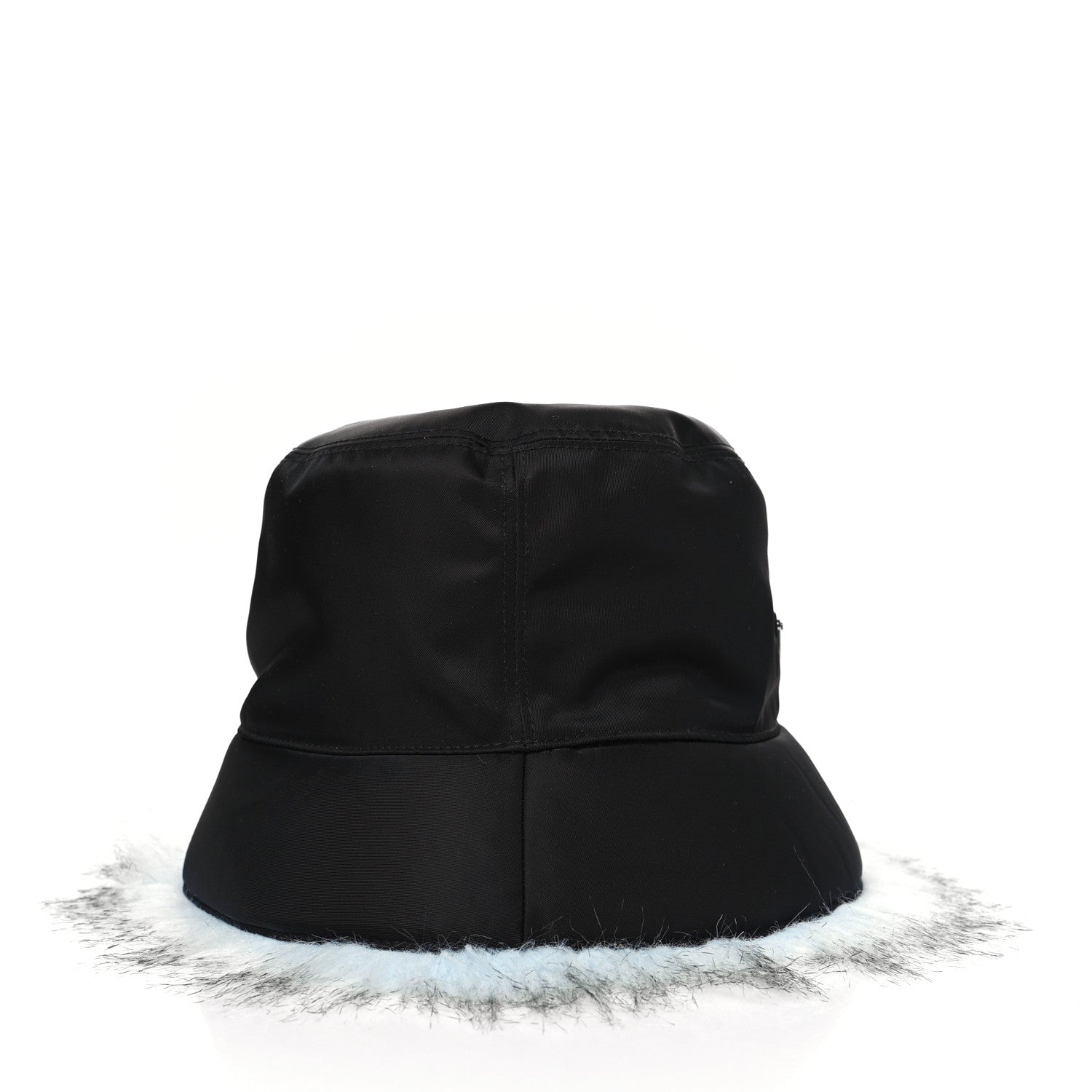 Prada Re-Nylon Faux Fur Metal Triangle Logo Womens Bucket Hat M Black Astro 4 of 6