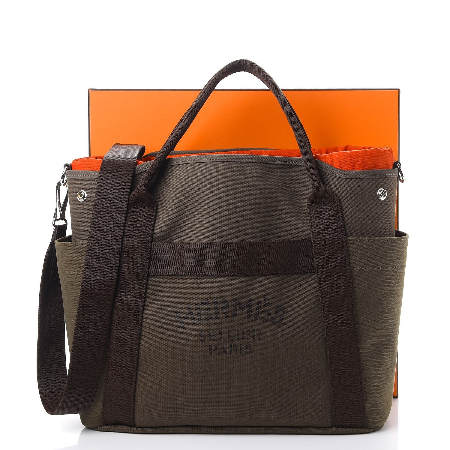 Hermes Toile Sac De Pansage Groom Kaki Feu 11 of 11