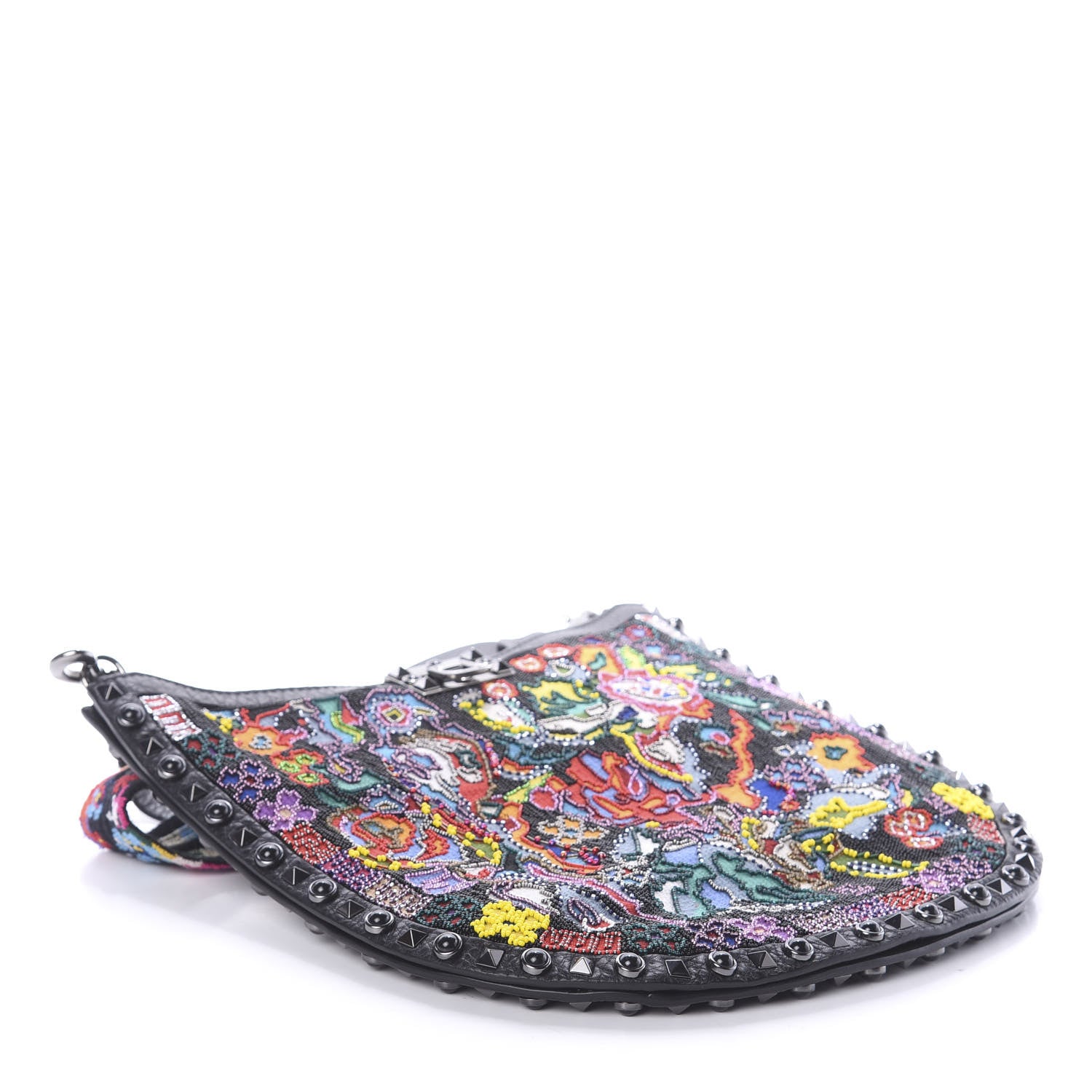 Valentino Garavani Calfskin Beaded Guitar Strap Rockstud Rolling Hobo Bag Black 3 of 8