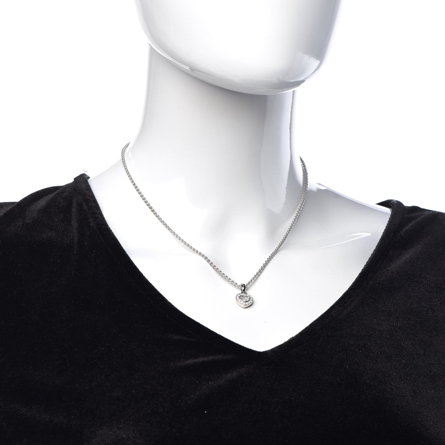 18K White Gold Happy Diamonds Icons Heart Pave Pendant Necklace