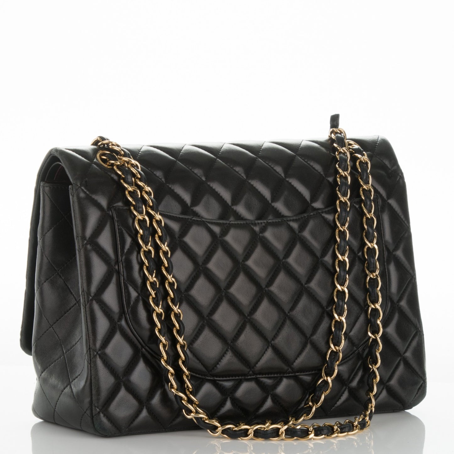 Lambskin Quilted Maxi Double Flap Black