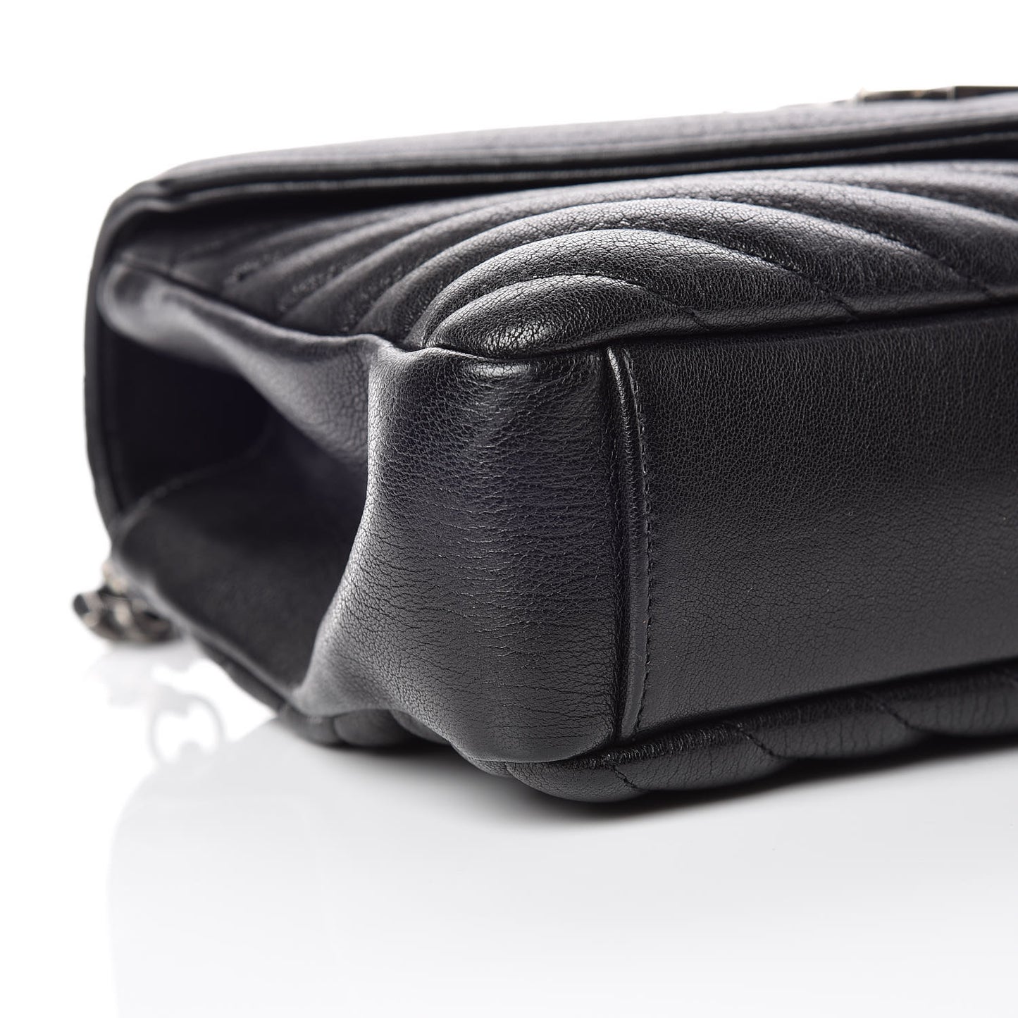 Sheepskin Matelasse Chevron Monogram Medium College Bag Black