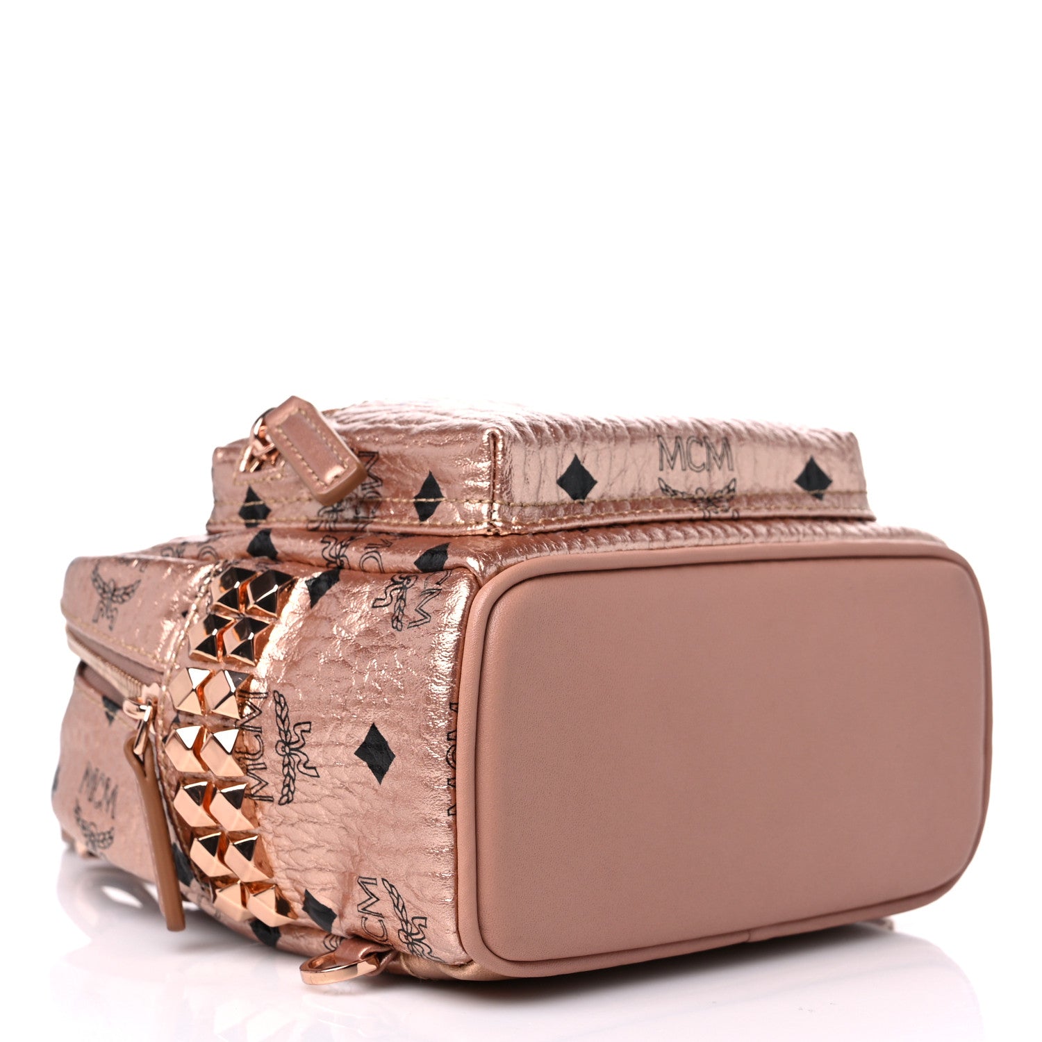 MCM Metallic Visetos Studded X-Mini Bebe Boo Backpack Champagne Gold 4 of 12