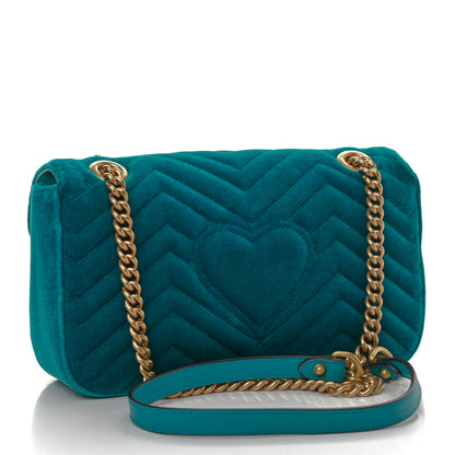 Gucci Velvet Matelasse Small GG Marmont Shoulder Bag Pavone Cyan 3 of 11