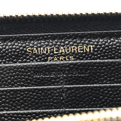 Saint Laurent Grain De Poudre Matelasse Chevron Monogram Zip Around Wallet Black 6 of 8