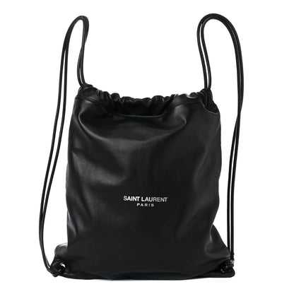 Saint Laurent Lambskin Teddy Drawstring Bag Black 3 of 12