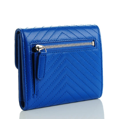 Chanel Caviar Chevron Quilted Compact Flap Wallet Bright Blue 3 of 7