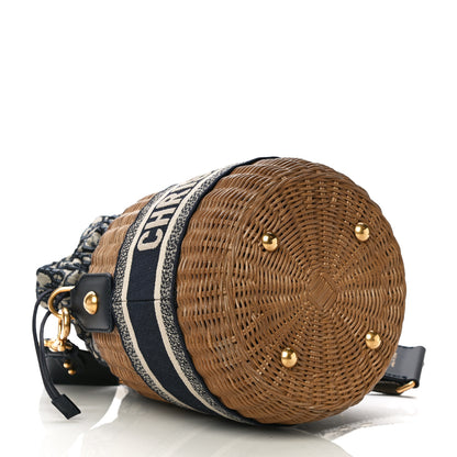 Christian Dior Wicker Oblique Drawstring Bucket Bag Blue 4 of 9