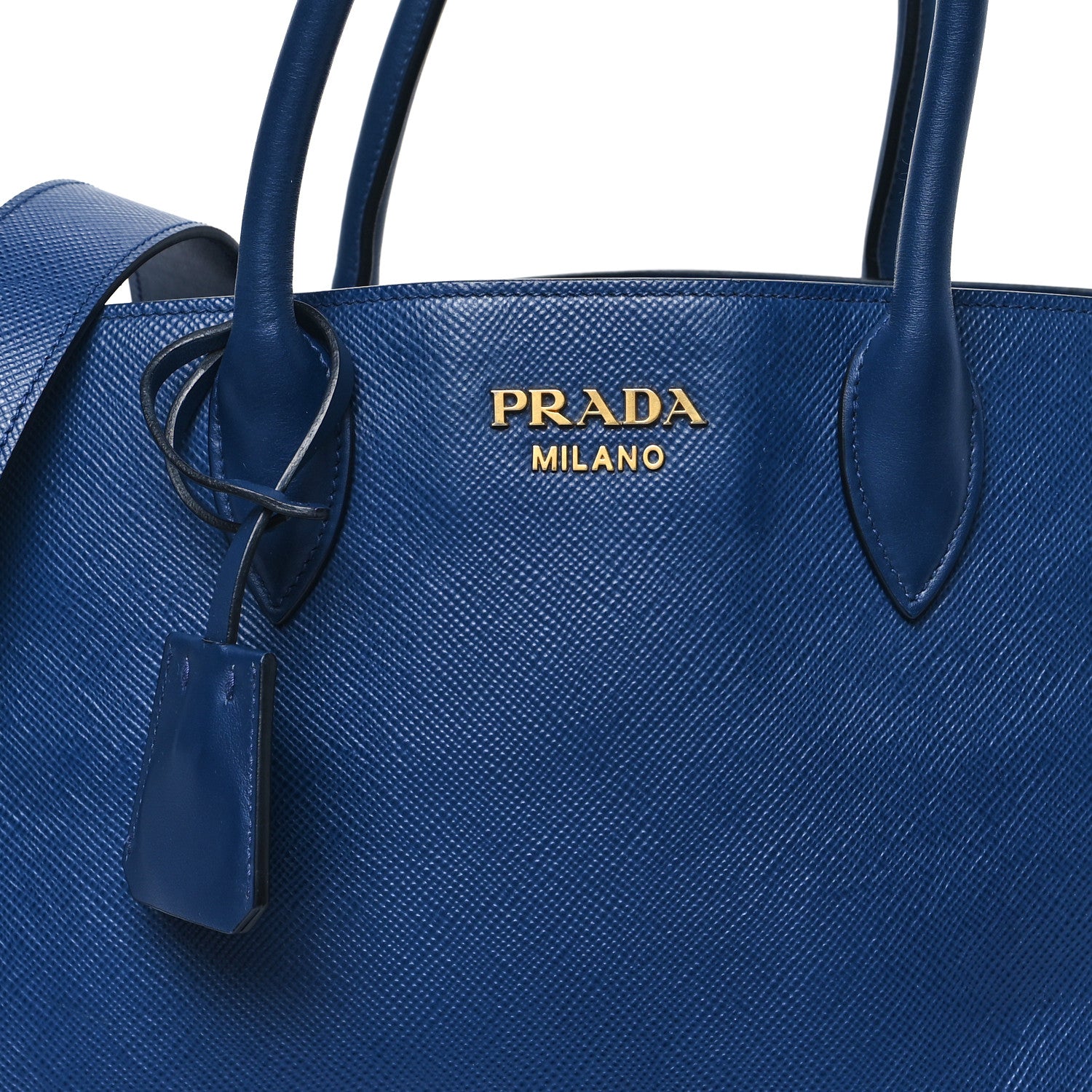 Prada Saffiano Cuir Calfskin Large Double Handle Bag Bluette White 7 of 10