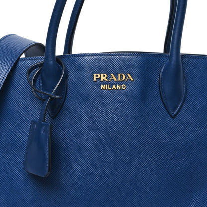 Prada Saffiano Cuir Calfskin Large Double Handle Bag Bluette White 7 of 10