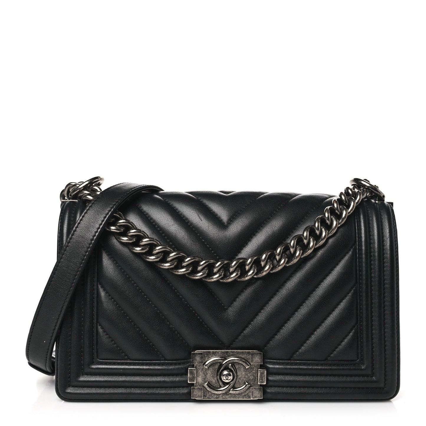 Lambskin Chevron Quilted Medium Boy Flap Black