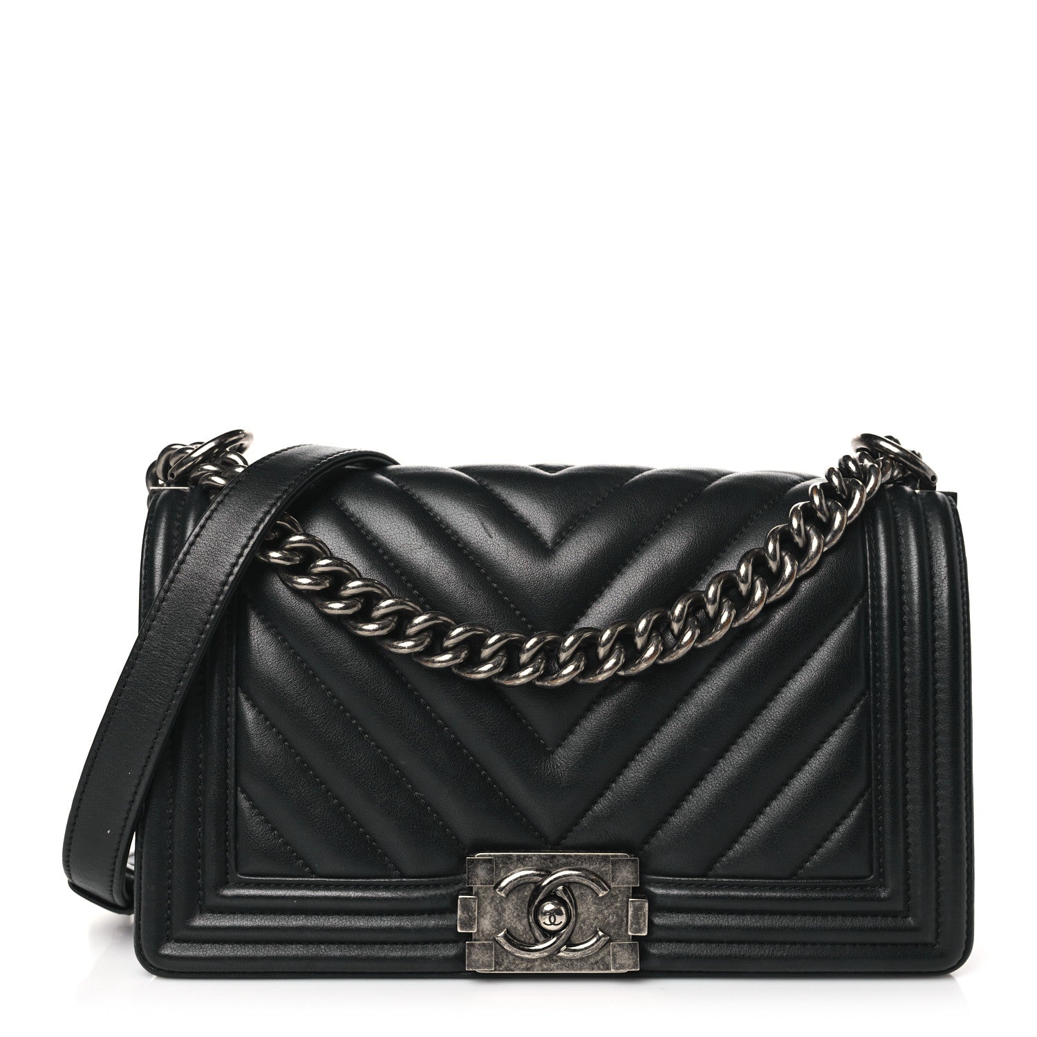 Chanel Lambskin Chevron Quilted Medium Boy Flap Black 1 of 10