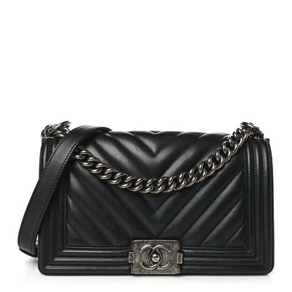 Chanel Lambskin Chevron Quilted Medium Boy Flap Black 1 of 10