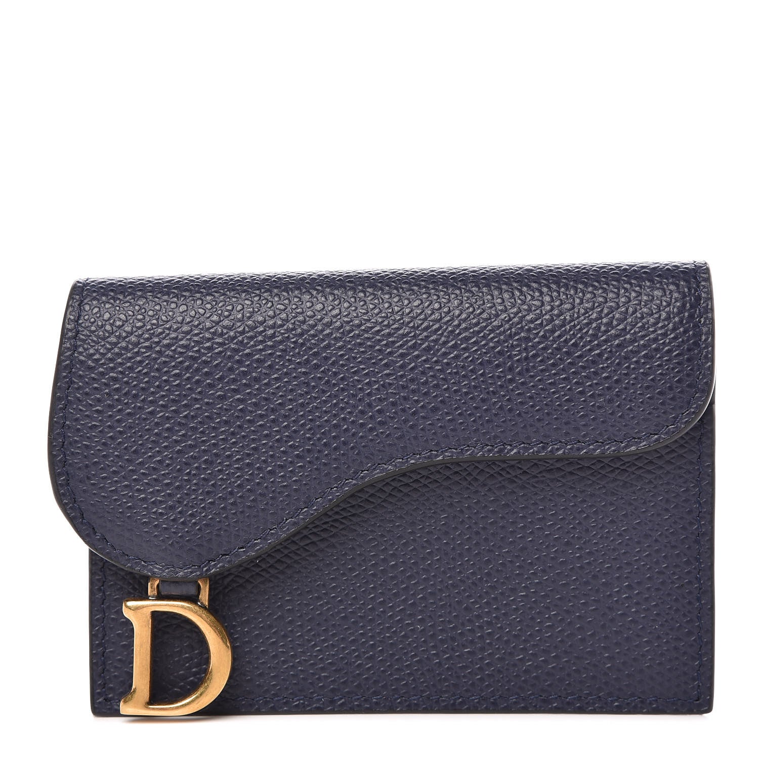 Christian Dior Grained Calfskin Saddle Card Holder Navy 1 of 7