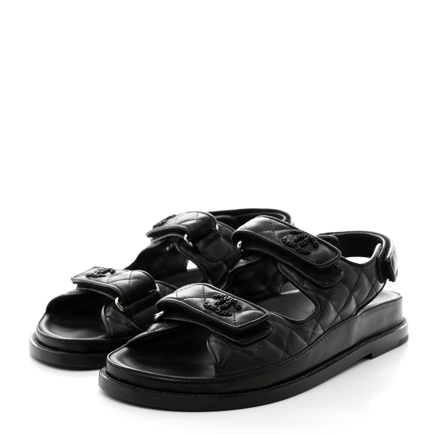 Chanel Lambskin Quilted Velcro Dad Sandals 38 Black 3 of 9