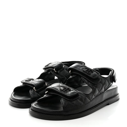 Chanel Lambskin Quilted Velcro Dad Sandals 38 Black 3 of 9