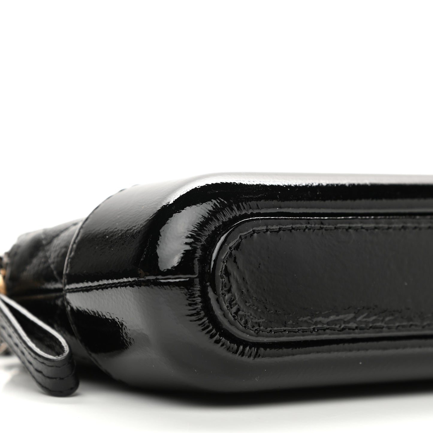 Patent Goatskin Quilted Small Gabrielle Clutch With Chain Black