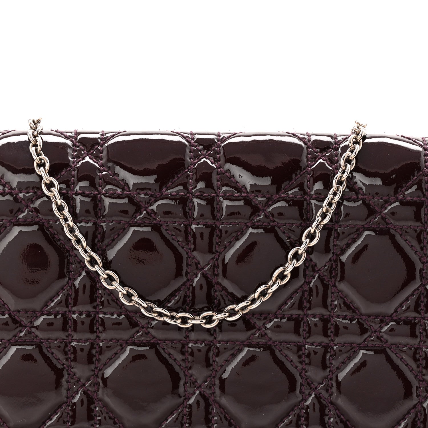 Christian Dior Patent Cannage Lady Dior Chain Wallet Purple