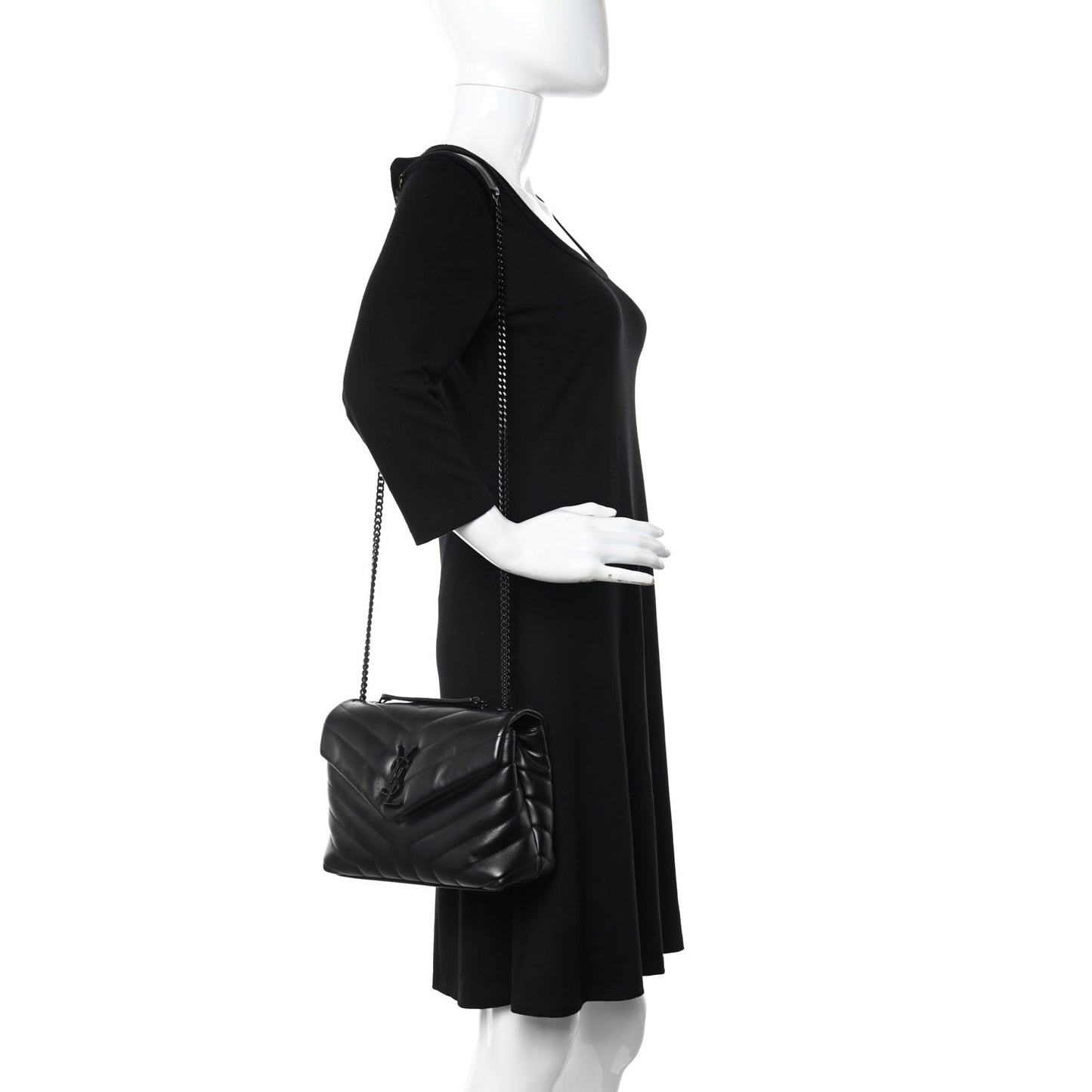 Calfskin Y Quilted Monogram Monochrome Small Loulou Chain Satchel Black