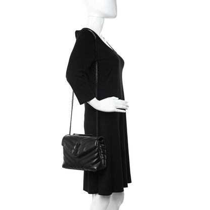 Saint Laurent Calfskin Y Quilted Monogram Monochrome Small Loulou Chain Satchel Black 2 of 15
