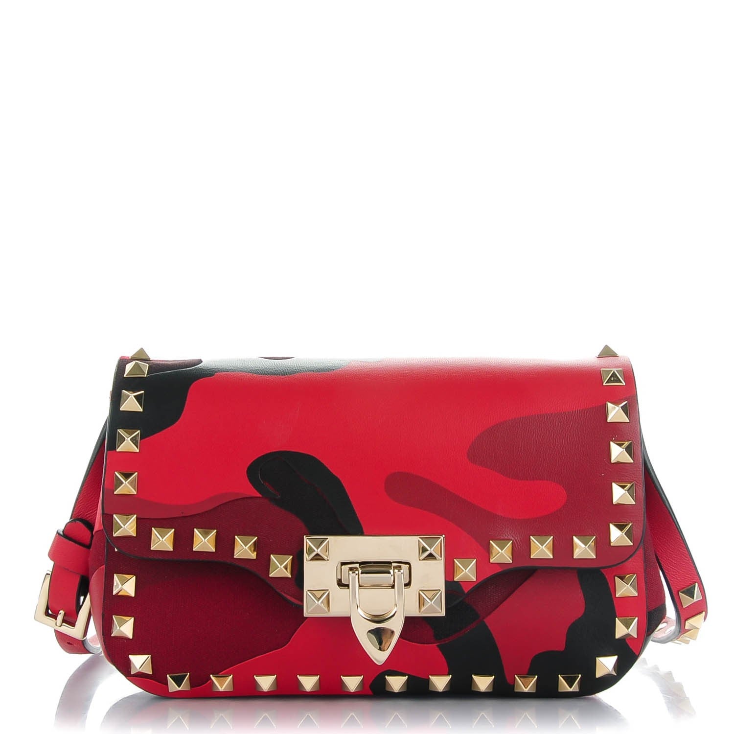 Valentino Garavani Nappa Canvas Camouflage Mini Rockstud Flap Saddle Crossbody Bag Red 1 of 7