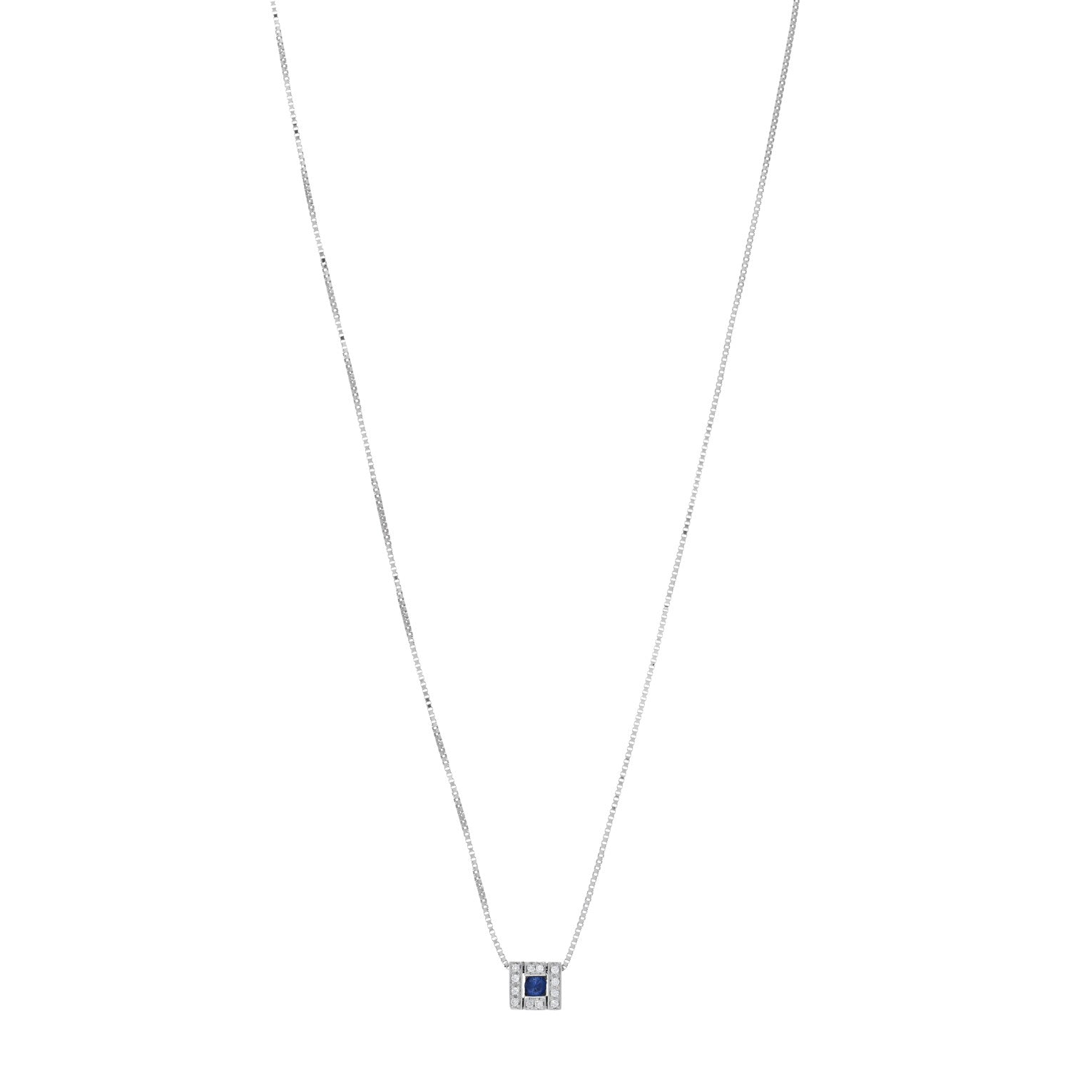 Damiani 18K White Gold Diamond Blue Sapphire Square Pendant Necklace 1 of 4